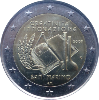 2 euro commémorative Saint Marin 2009 - année européenne de la créativité et de l'innovation (coincard)