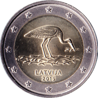 2 euro commémorative Lettonie 2015 - La cigogne noire