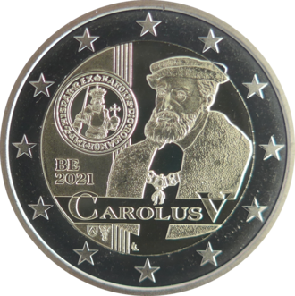 2 euro commémorative Belgique 2021 - Règne de Charles V (coincard FL)
