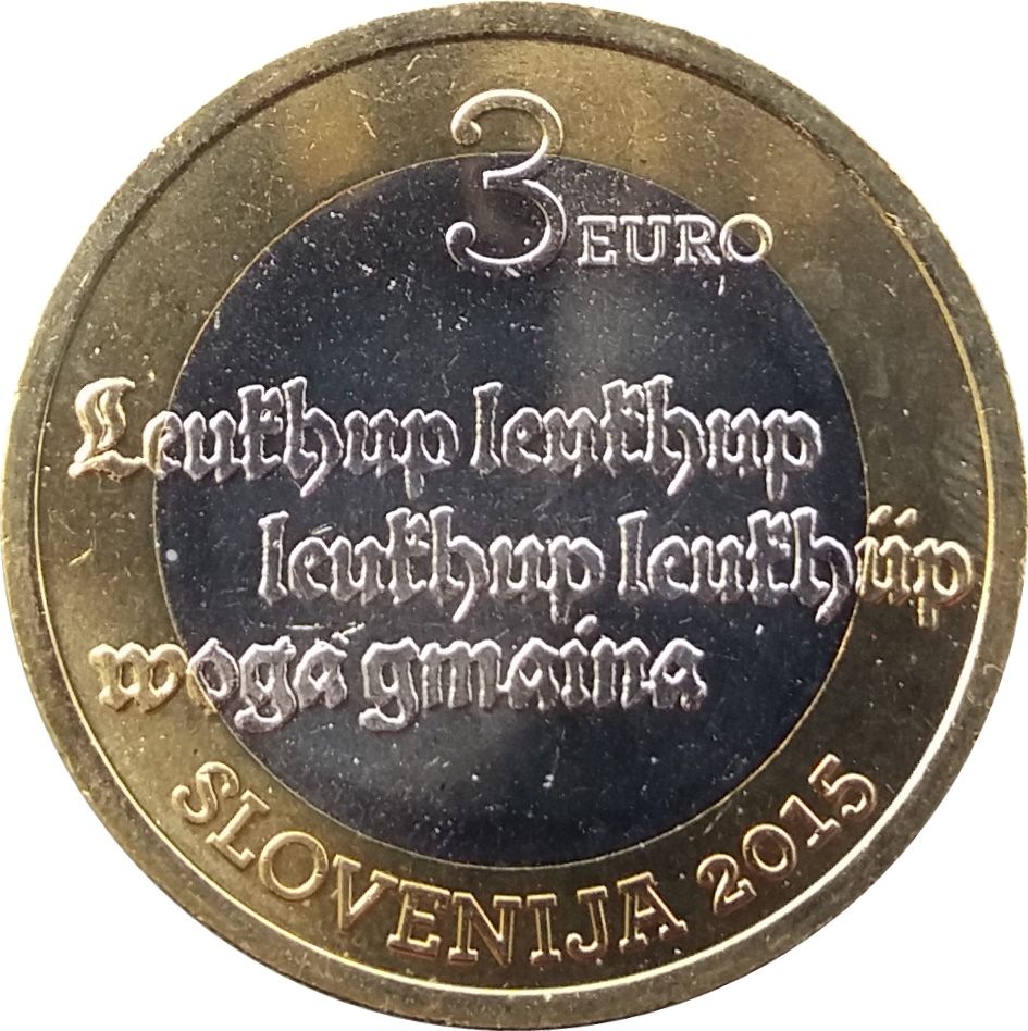 3 euro commémorative Slovénie 2015 - anniversaire du premier texte Slovène imprimé